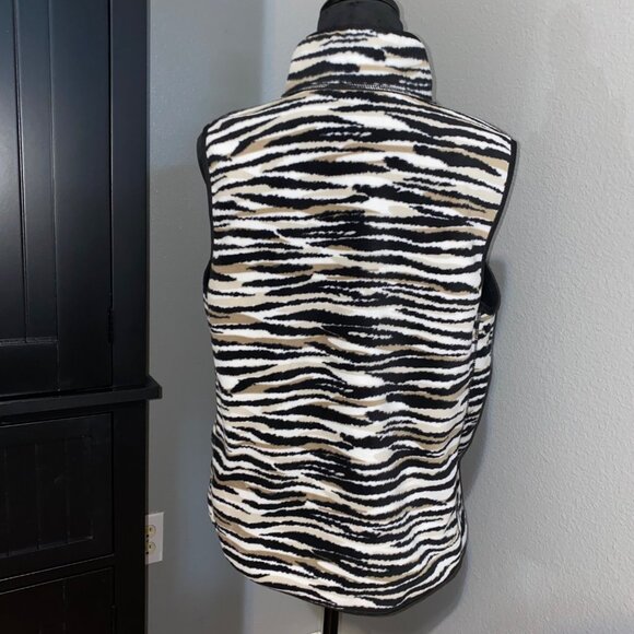 Kim Rogers Vest Womens Large Reversible Animal Print Fleece Pockets Black White - Picture 6 of 11